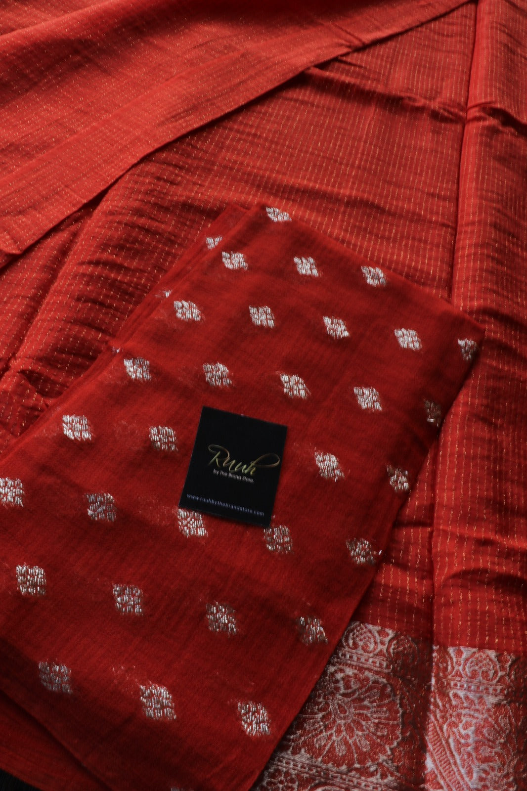 RUST ORANGE VISCOSE CHINNON WITH ZARI STRIPES