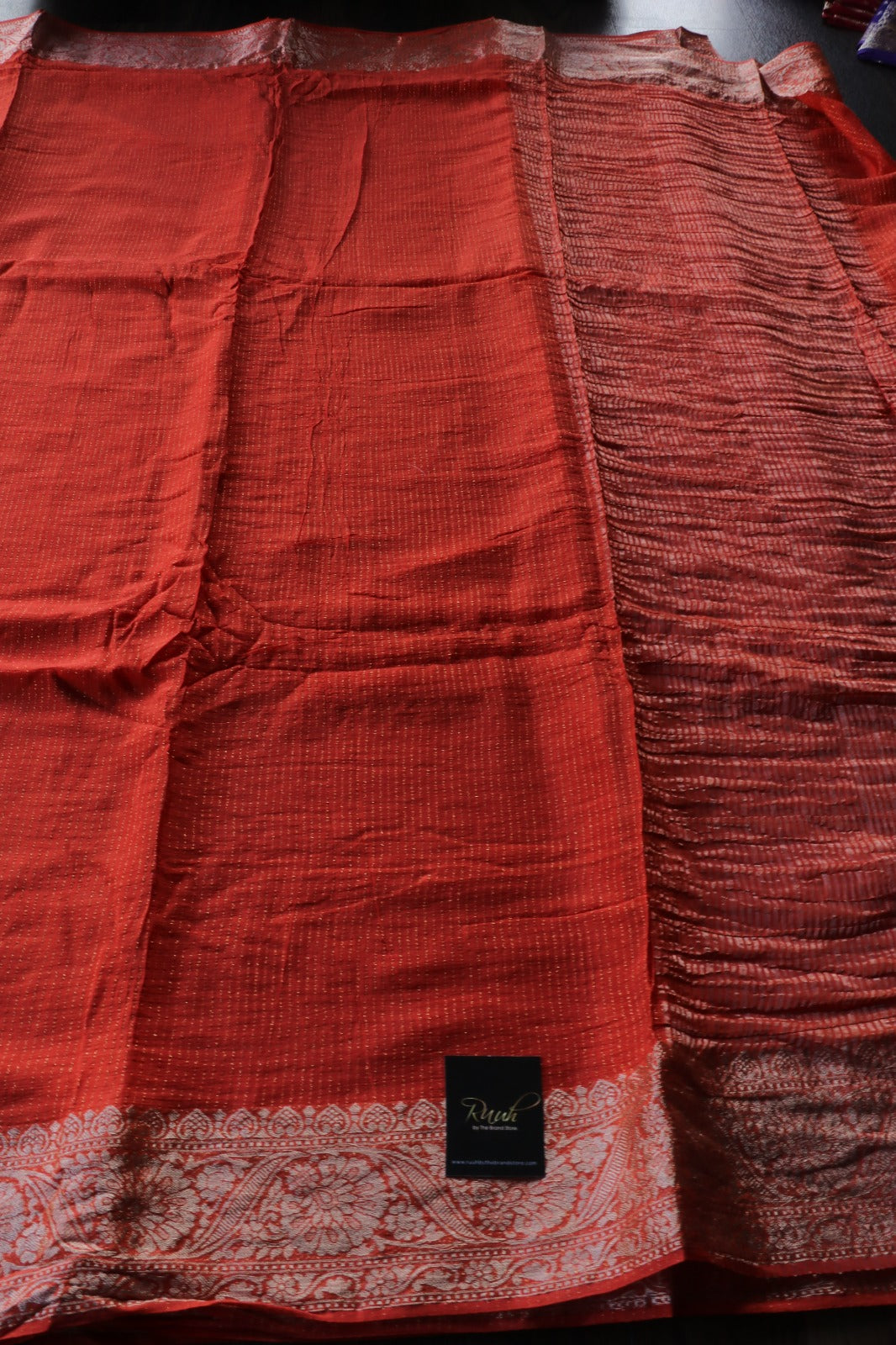 RUST ORANGE VISCOSE CHINNON WITH ZARI STRIPES