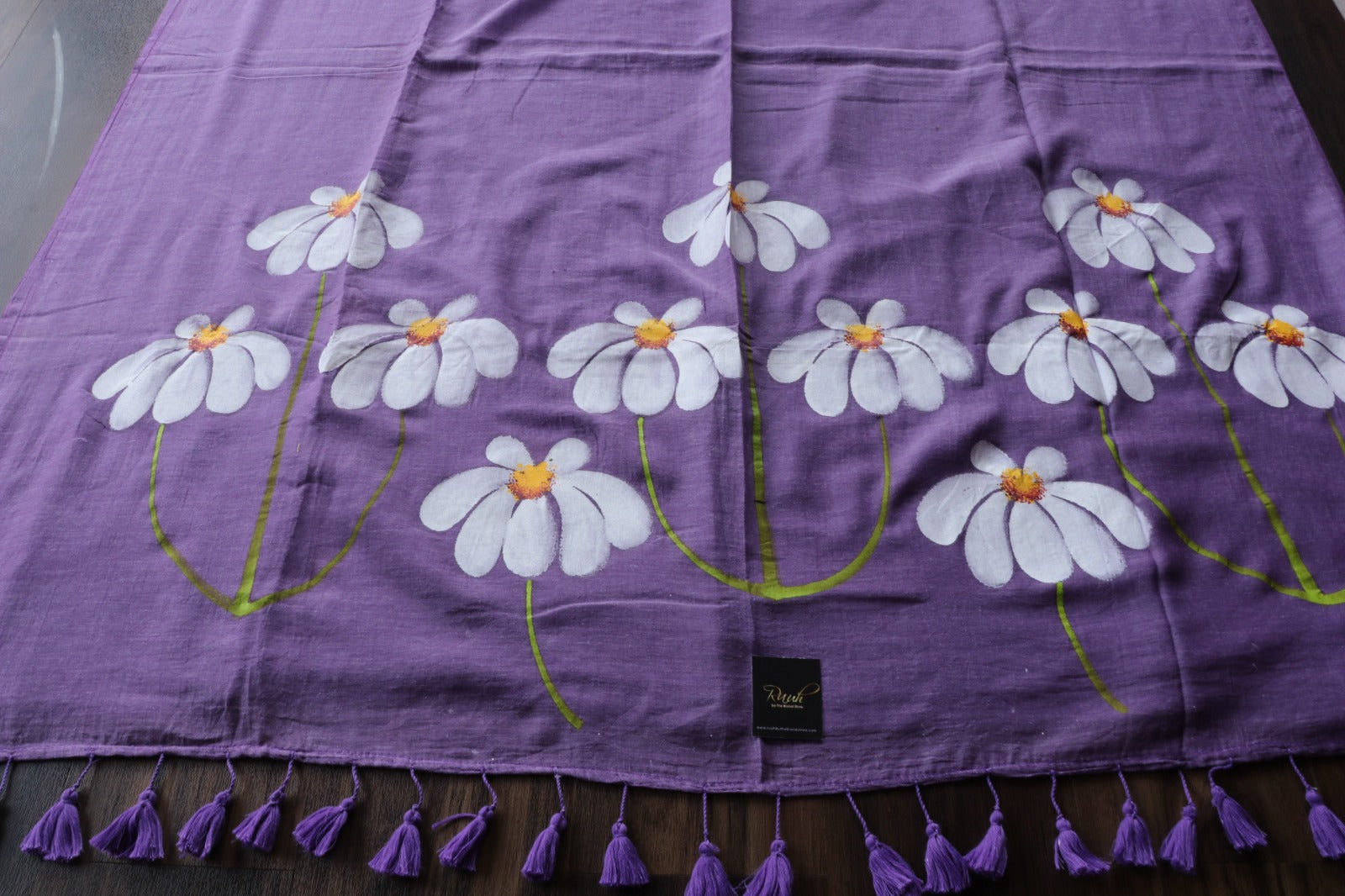 PINK X BLACK MULMUL HANDPAINTED DAISY SAREE