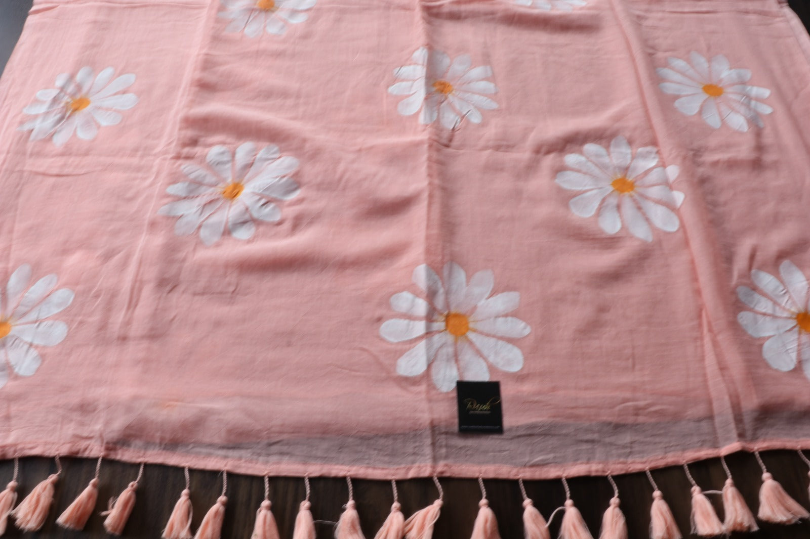 PEACH MULMUL SAREE WITH DAISY HANDPAINT