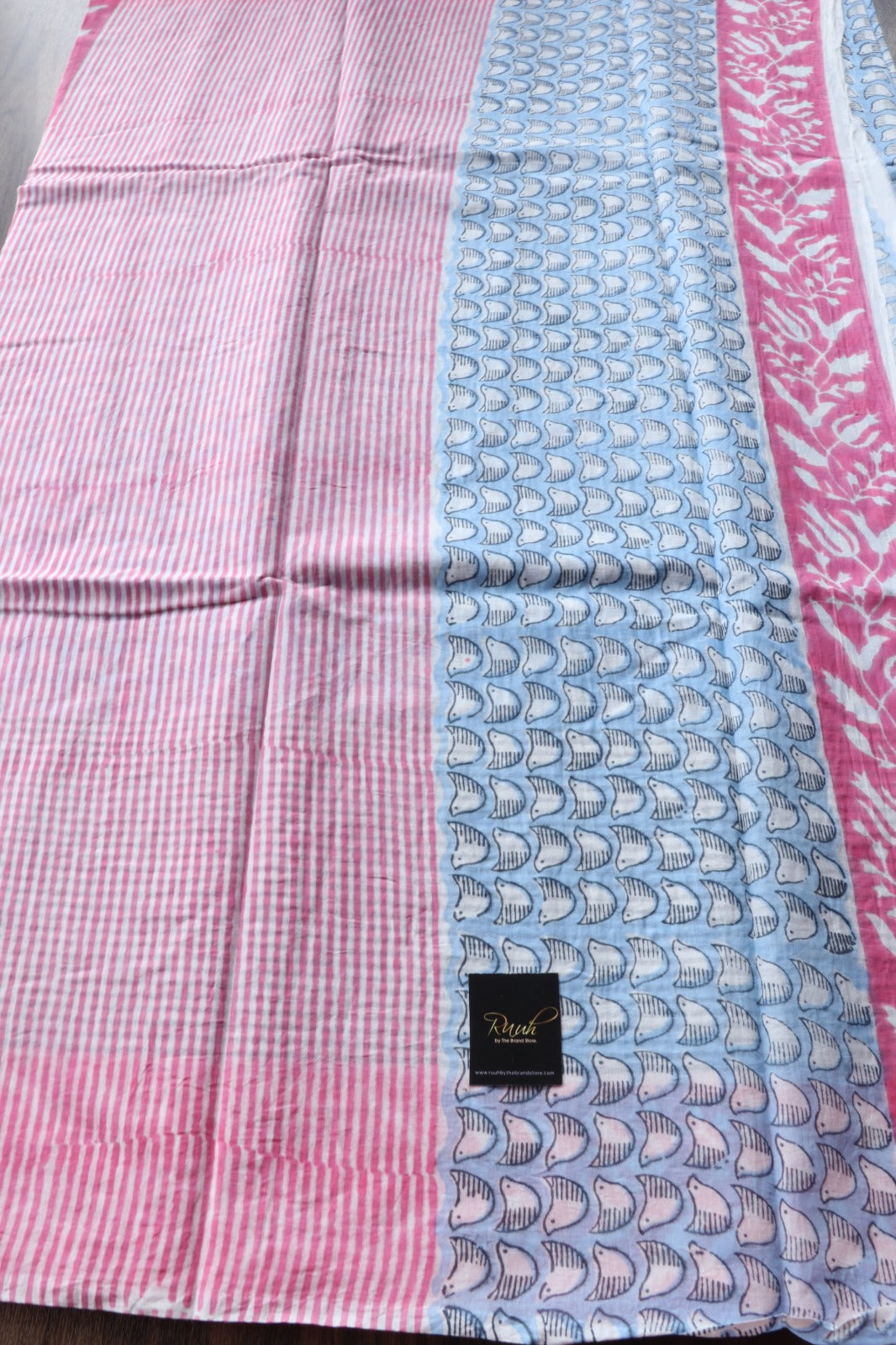 JAIPUR COTTON SAREE IN LIGHT BLUE & PINK COLOUR