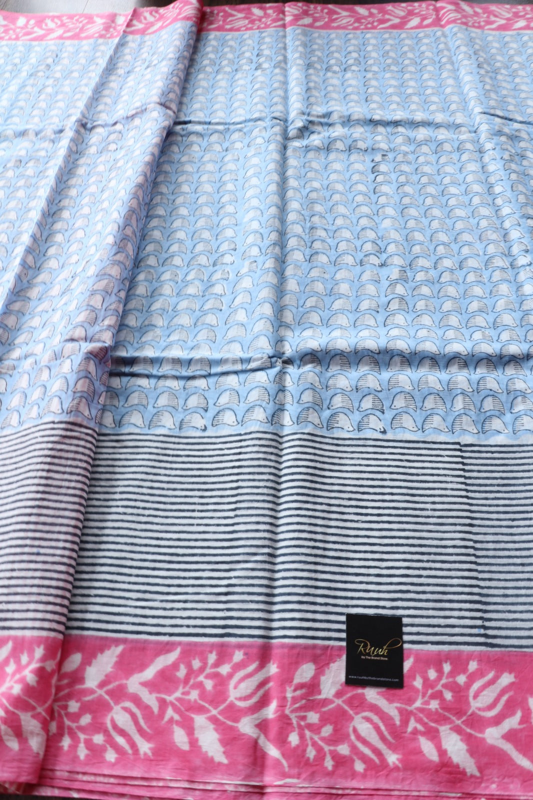 JAIPUR COTTON SAREE IN LIGHT BLUE & PINK COLOUR