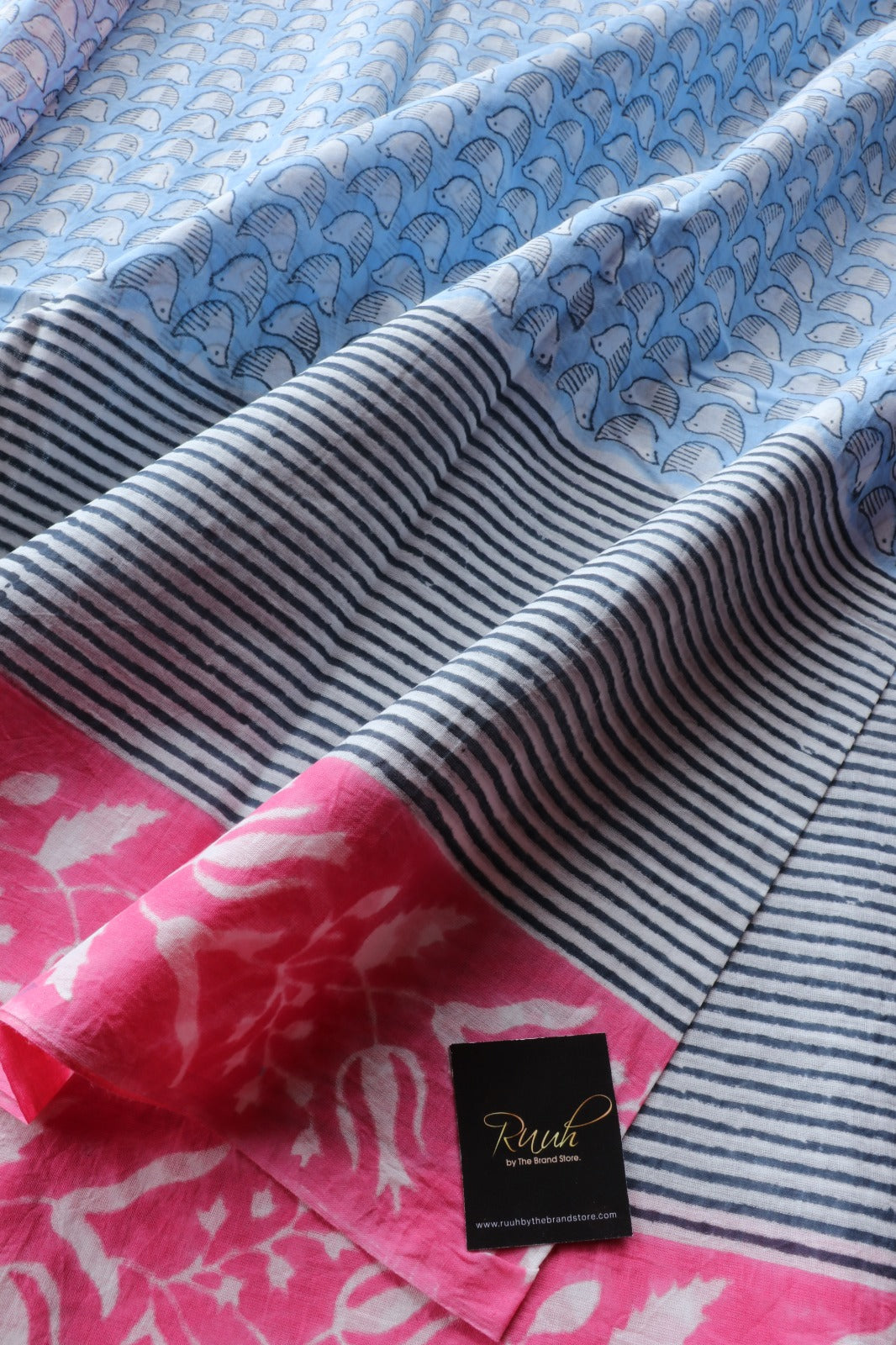 JAIPUR COTTON SAREE IN LIGHT BLUE & PINK COLOUR