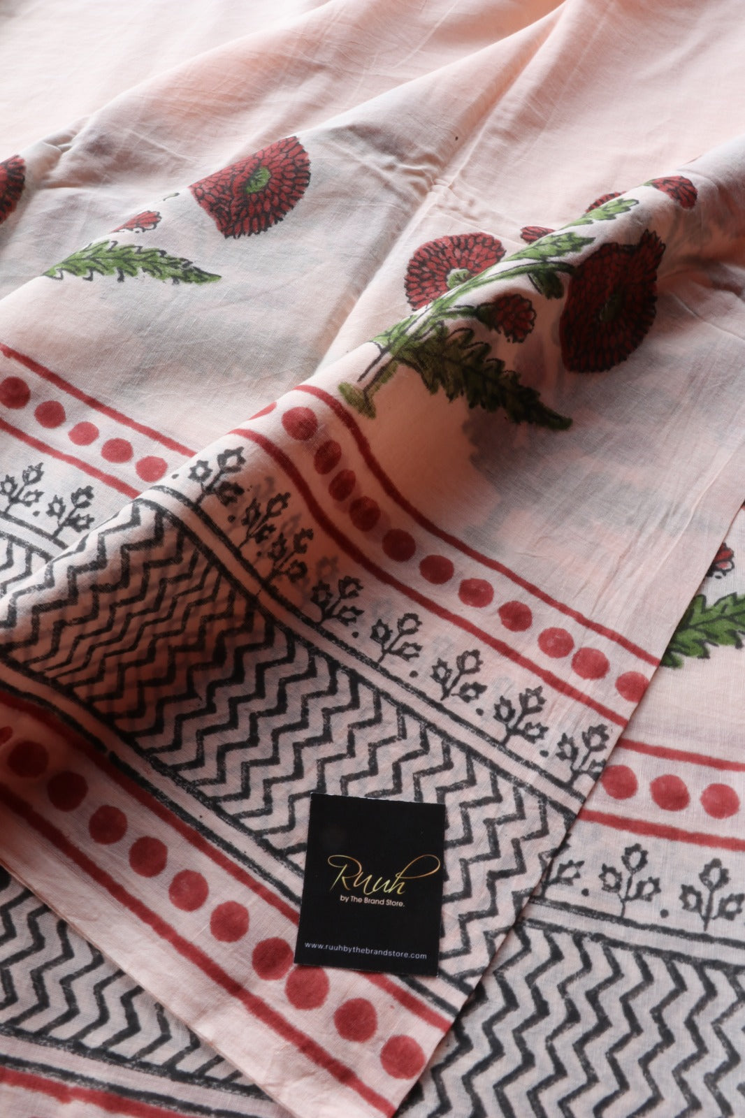 JAIPUR COTTON SAREE IN PEACH COLOUR