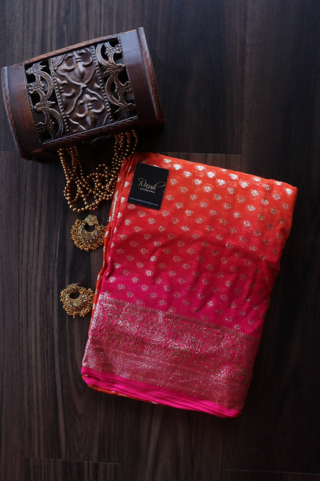 ORANGE-PINK VISCOSE GEORGETTE SAREE