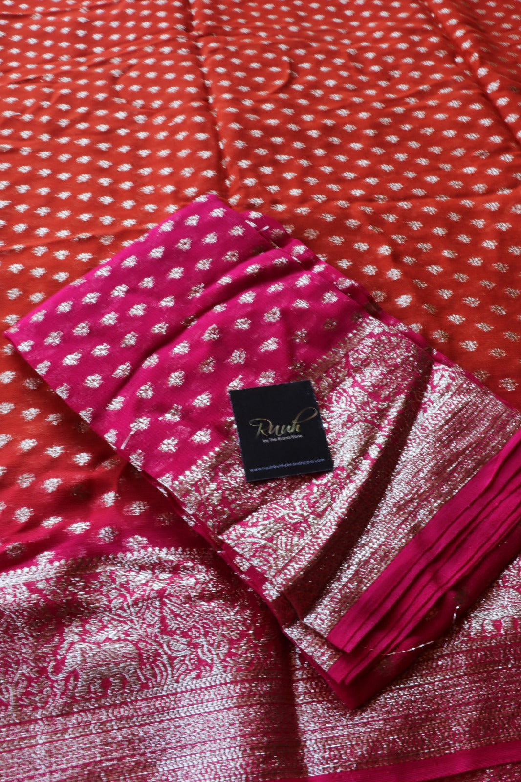 ORANGE-PINK VISCOSE GEORGETTE SAREE