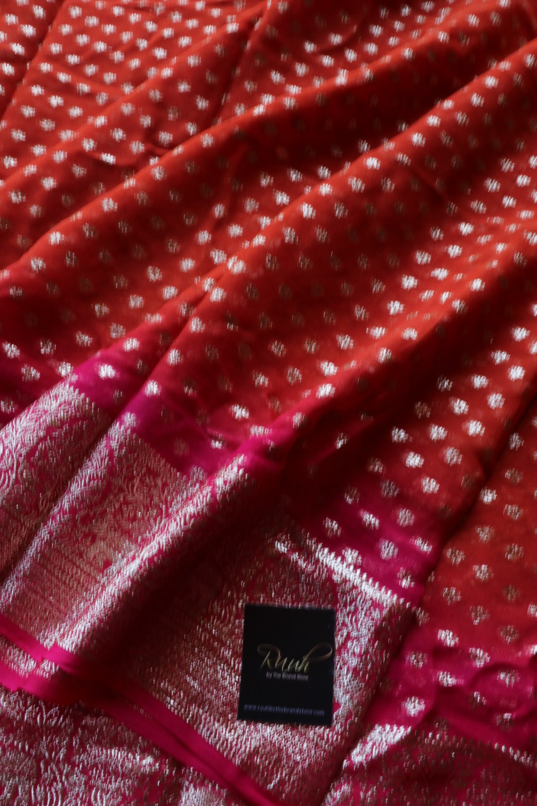 ORANGE-PINK VISCOSE GEORGETTE SAREE