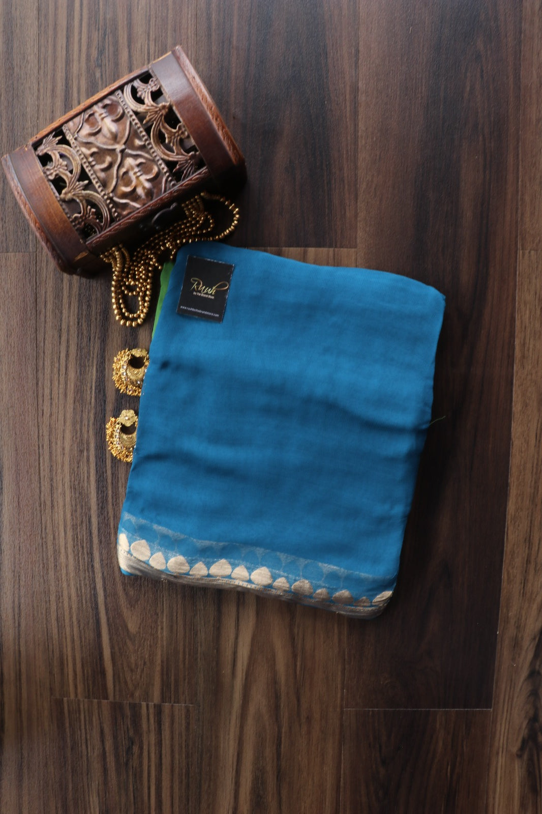 BLUE- GREEN VISCOSE GEORGETTE SAREE