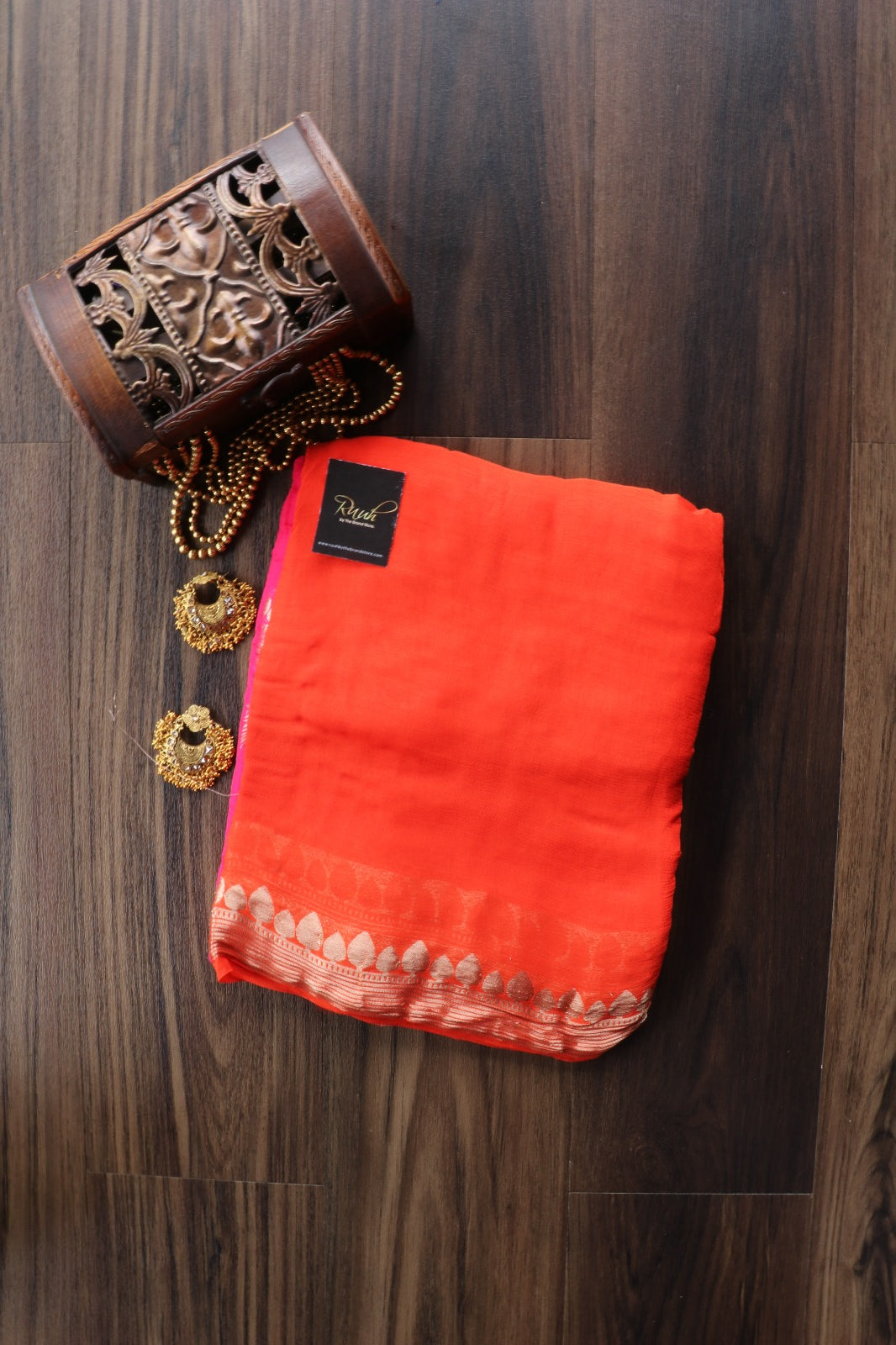 ORANGE PINK VISCOSE GEORGETTE SAREE
