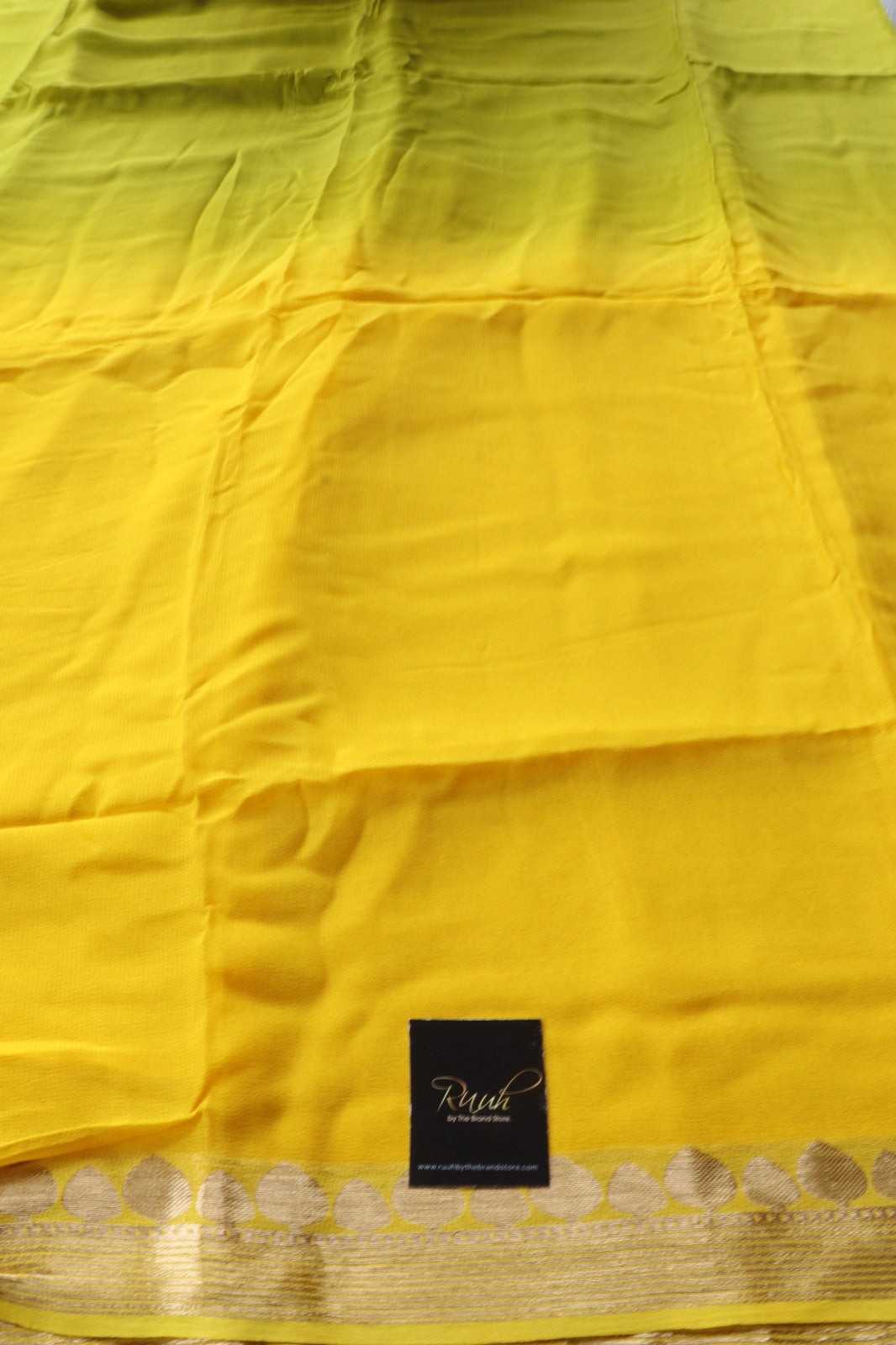 YELLOW-LIGHT GREEN VISCOSE GEORGETTE SAREE