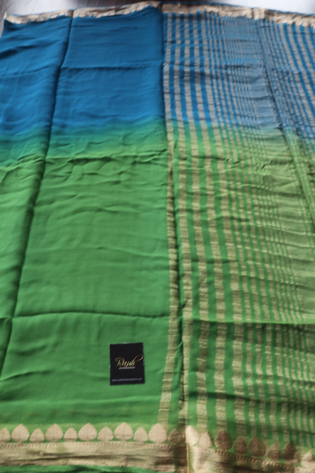 BLUE- GREEN VISCOSE GEORGETTE SAREE