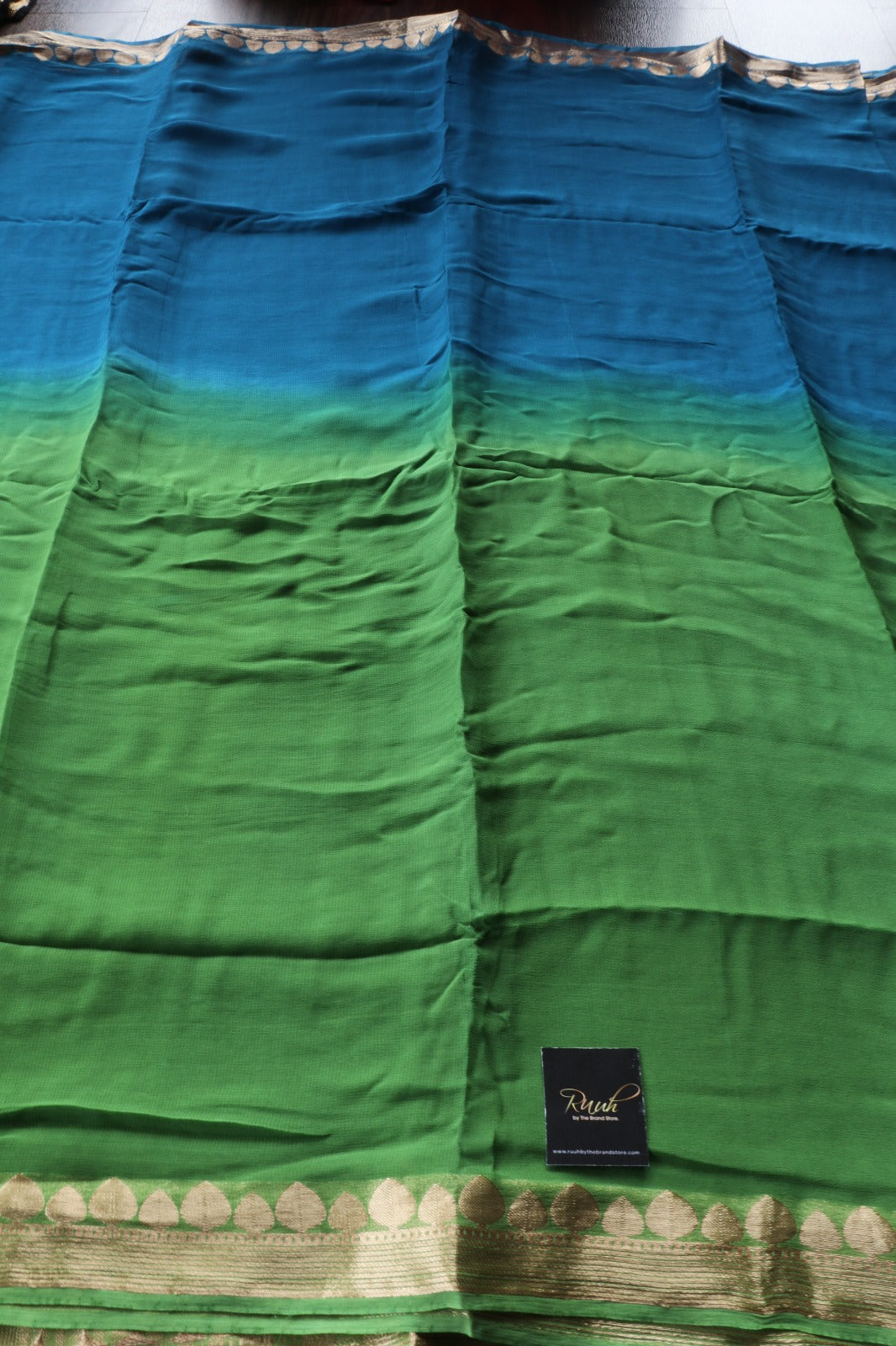 BLUE- GREEN VISCOSE GEORGETTE SAREE