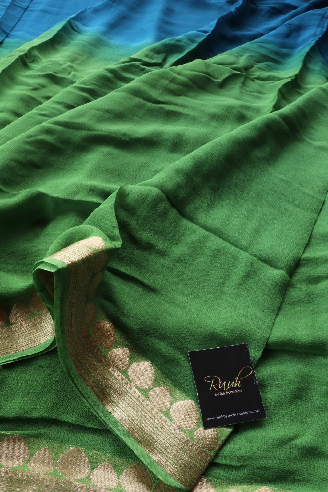 BLUE- GREEN VISCOSE GEORGETTE SAREE