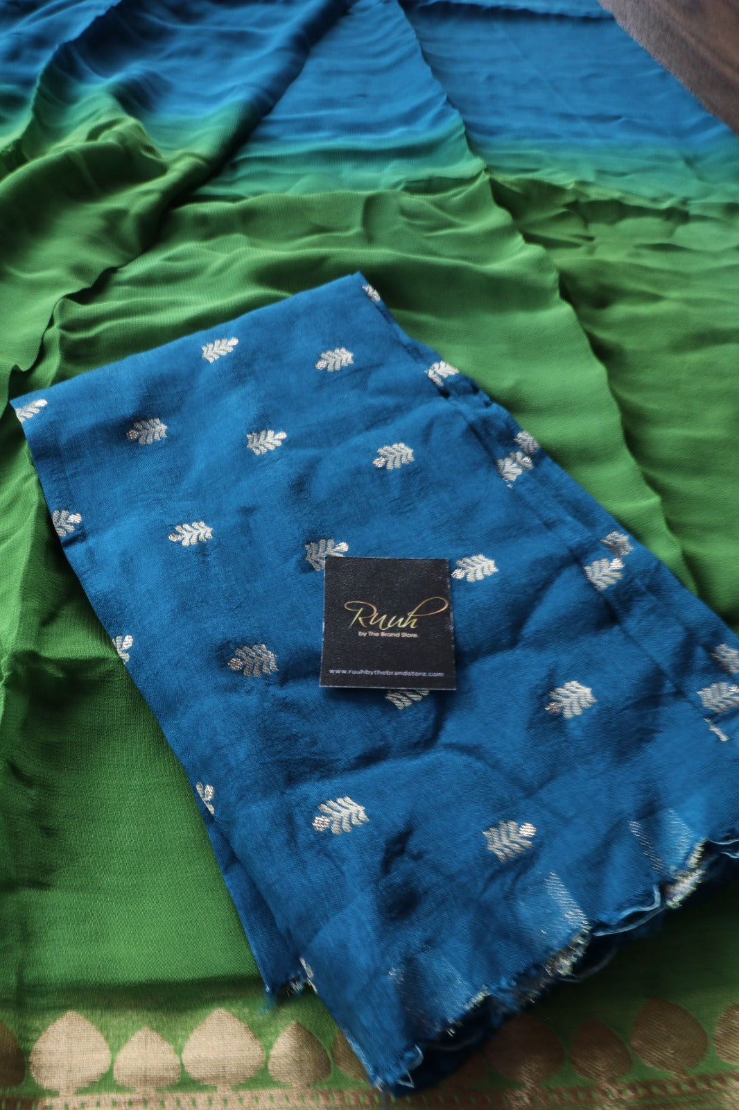 BLUE- GREEN VISCOSE GEORGETTE SAREE