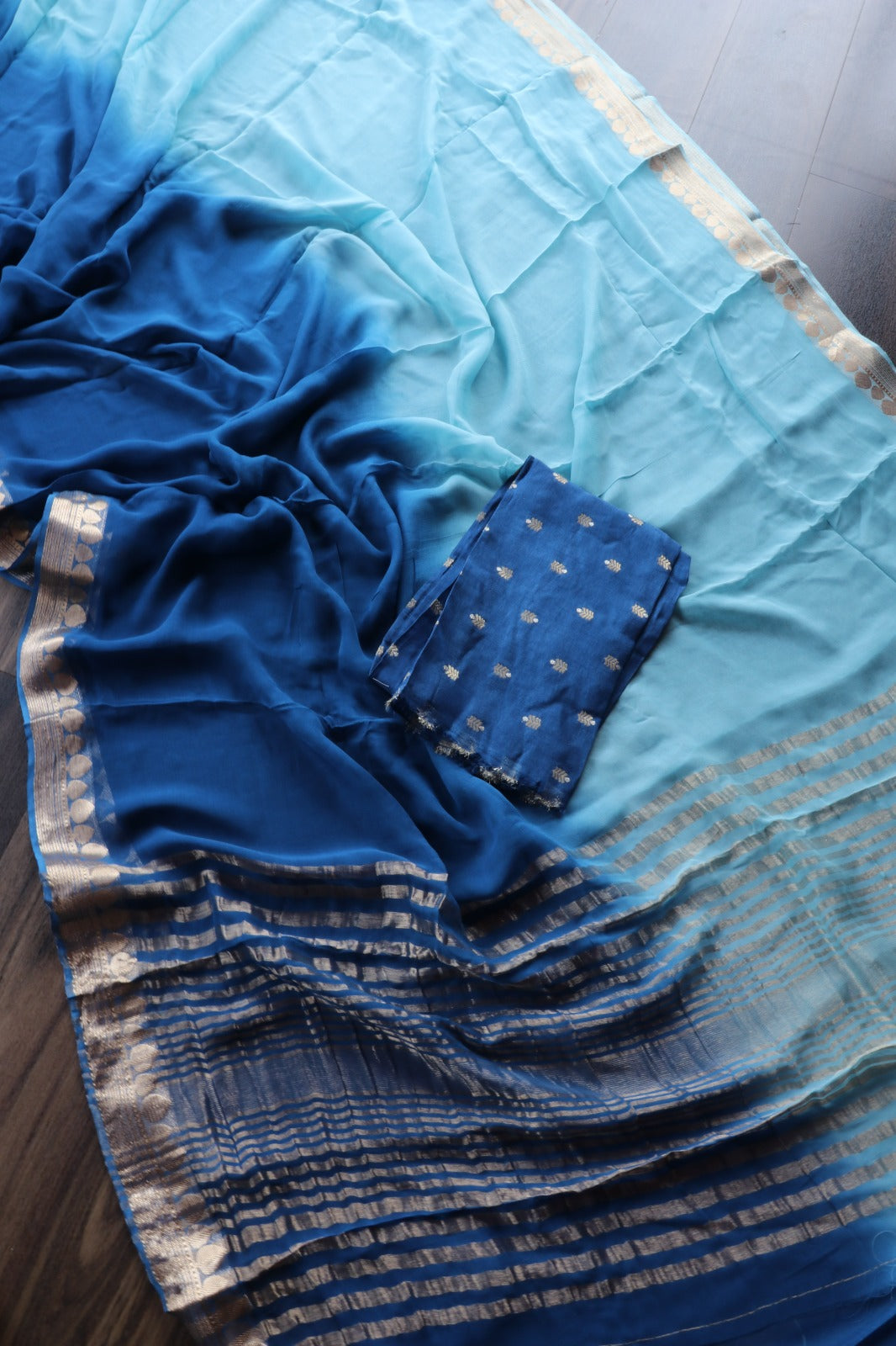 LIGHT BLUE - BLUE VISCOSE GEORGETTE SAREE