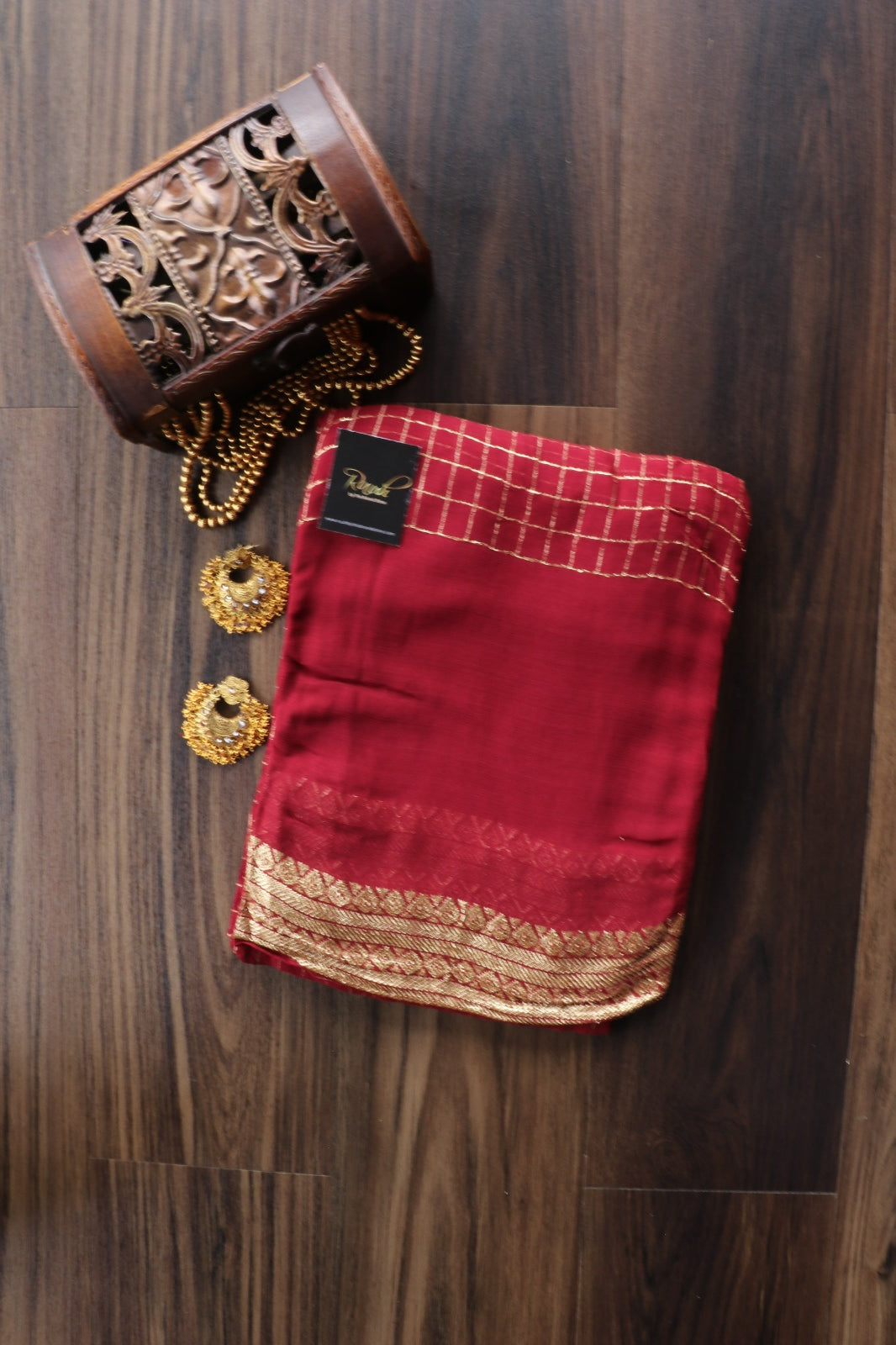 MAROONISH VISCOSE CHECKS SAREE- TBS26V2