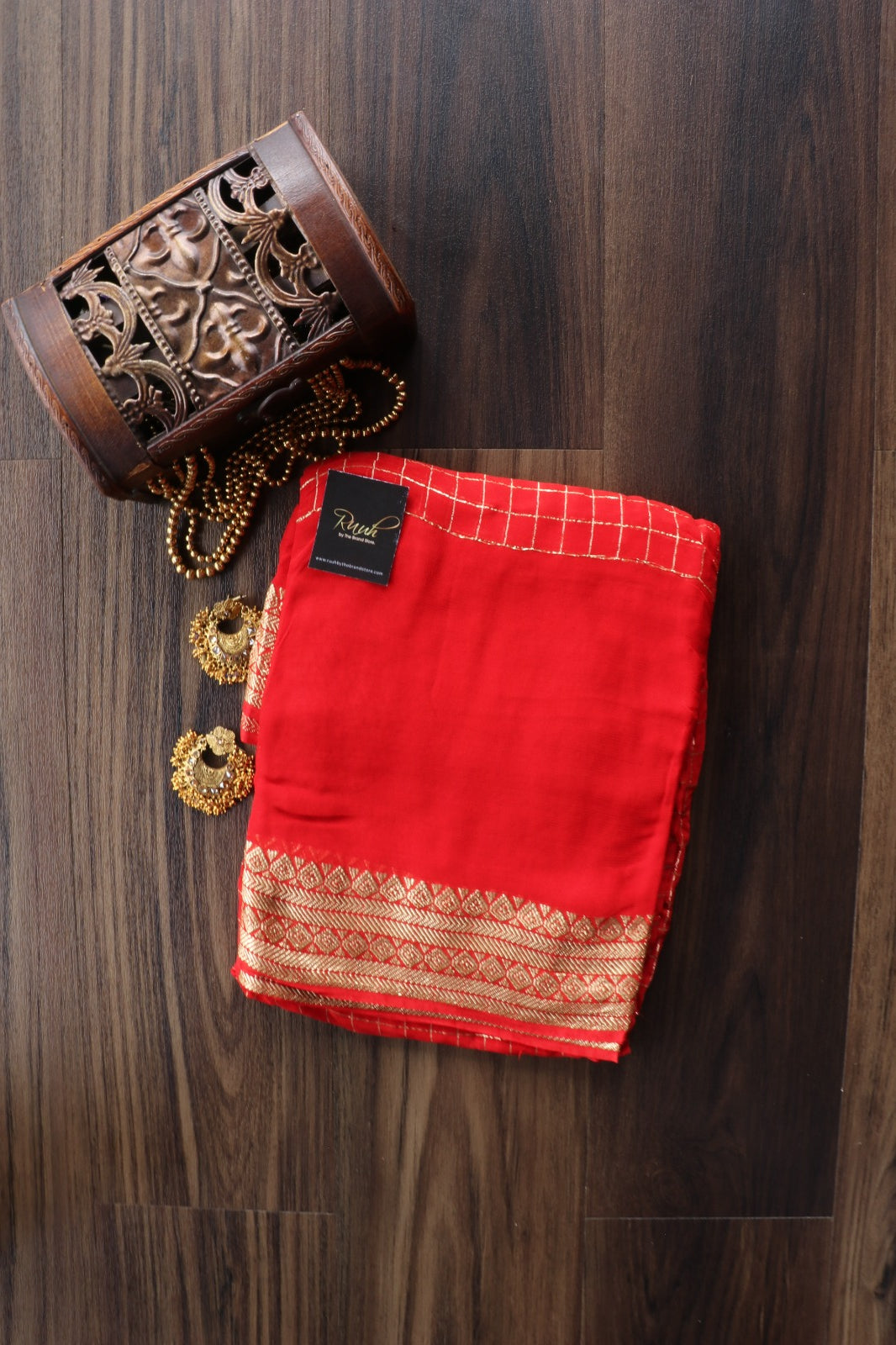 RED VISCOSE CHECKS SAREE