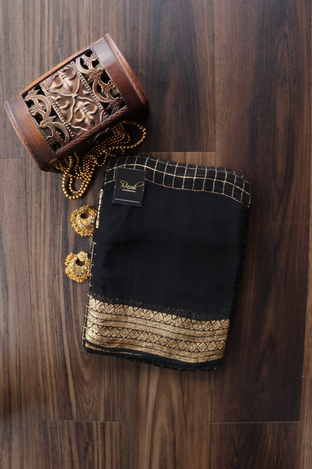 BLACK VISCOSE CHECKS SAREE