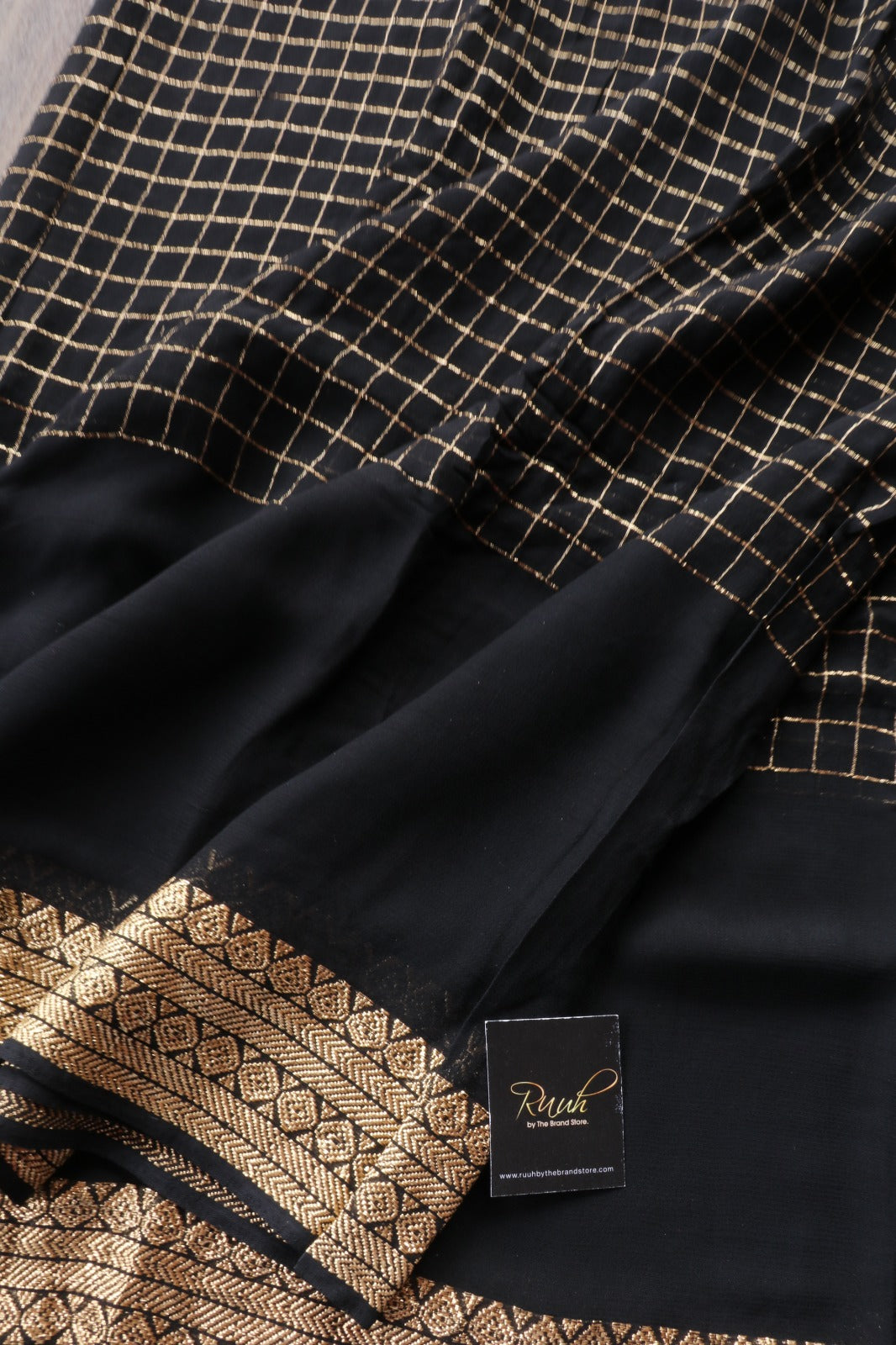 BLACK VISCOSE CHECKS SAREE