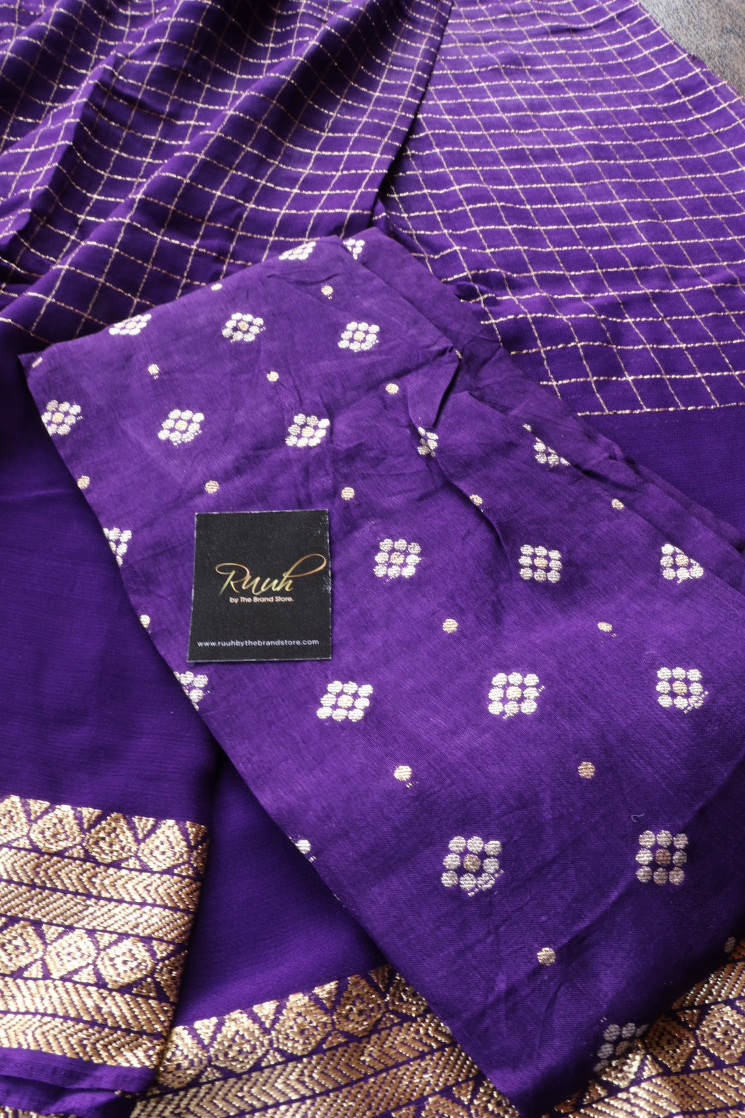 PURPLE VISCOSE CHECKS SAREE
