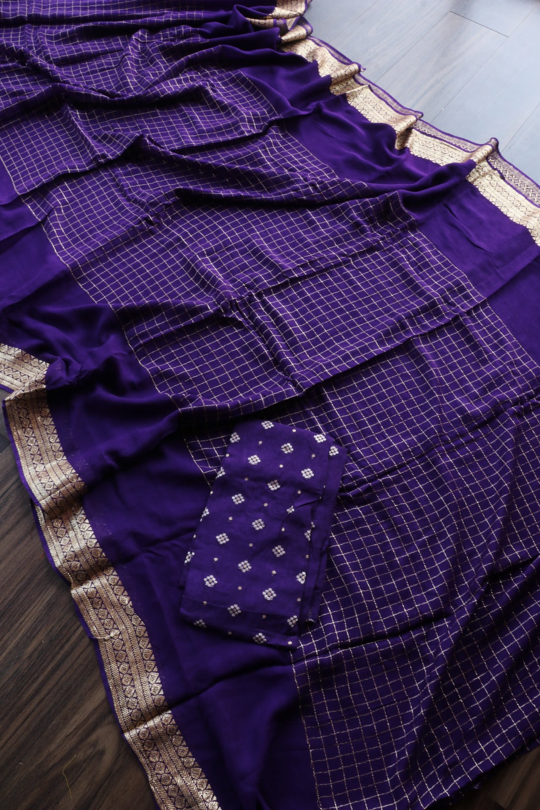PURPLE VISCOSE CHECKS SAREE