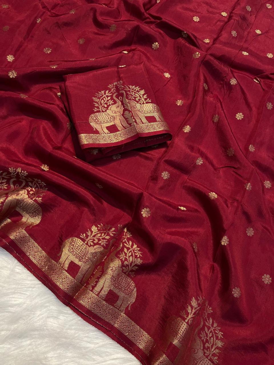 MAROONISH VISCOSE MUSLIN SILK SAREE
