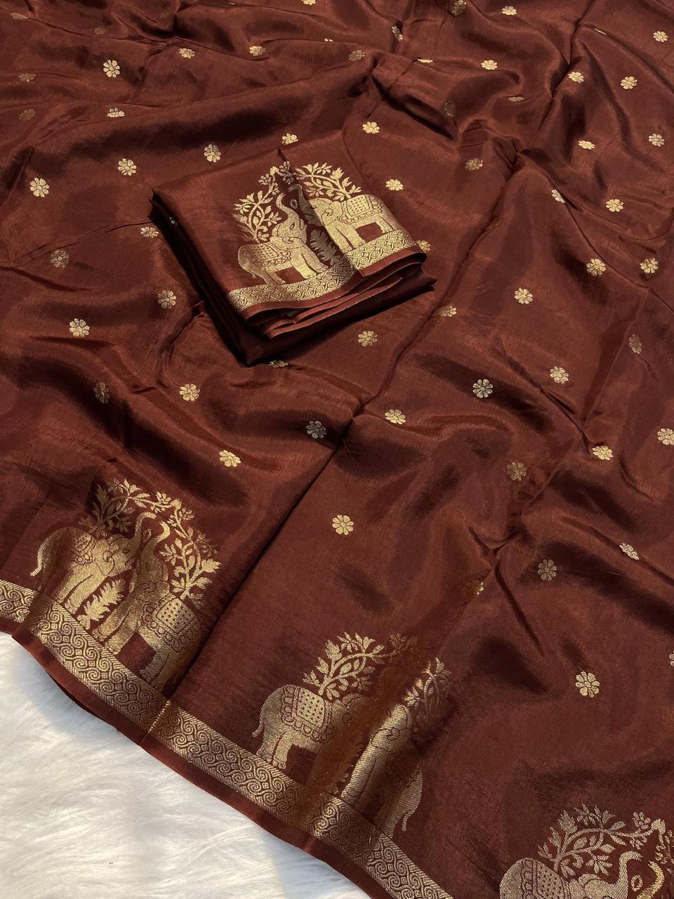 BROWN VISCOSE MUSLIN SILK SAREE