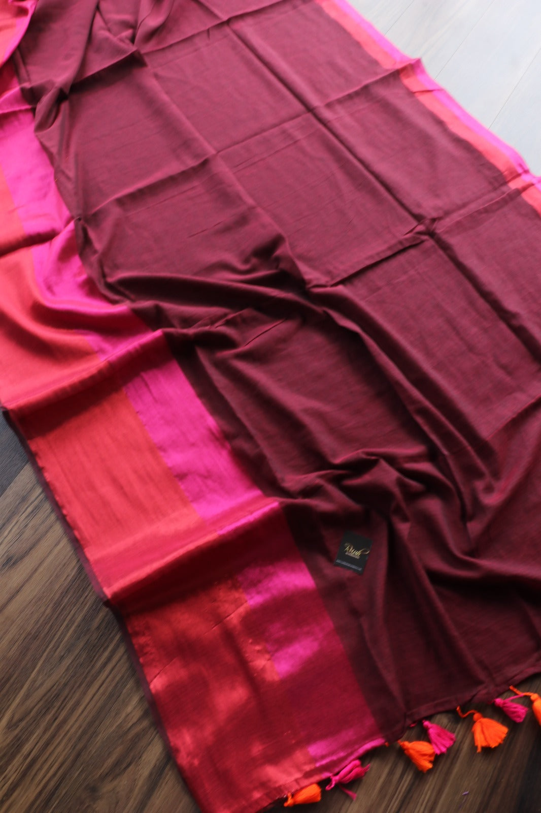MAROON MULCOTTON WITH PINK & ORANGE BORDER