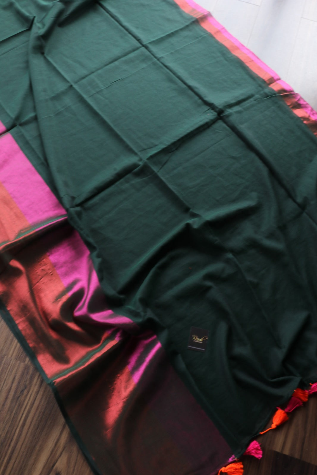 DARK GREEN MULCOTTON WITH PINK & ORANGE BORDER