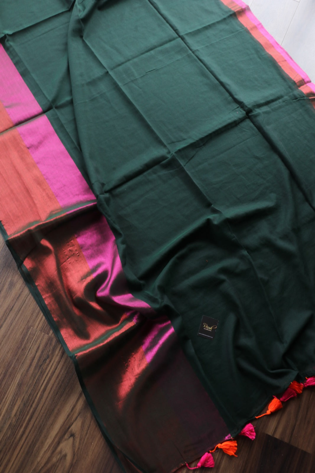 DARK GREEN MULCOTTON WITH PINK & ORANGE BORDER