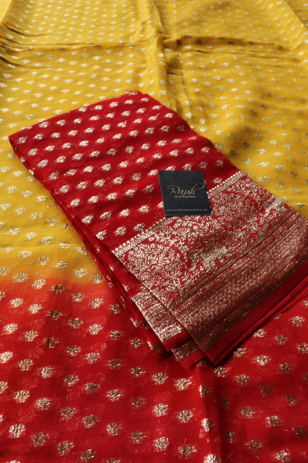 YELLOW - RED VISCOSE GEORGETTE SAREE