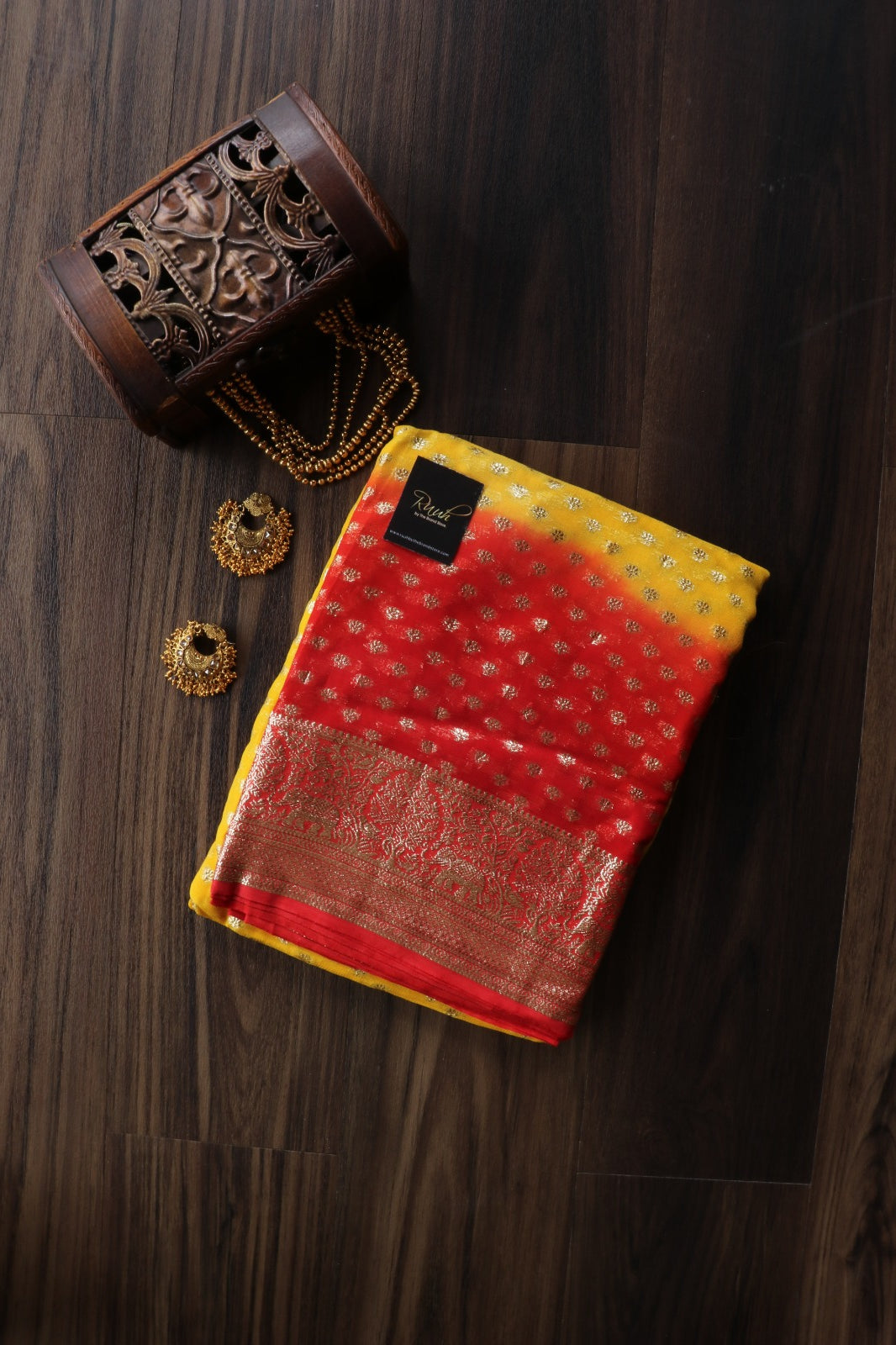 YELLOW - RED VISCOSE GEORGETTE SAREE