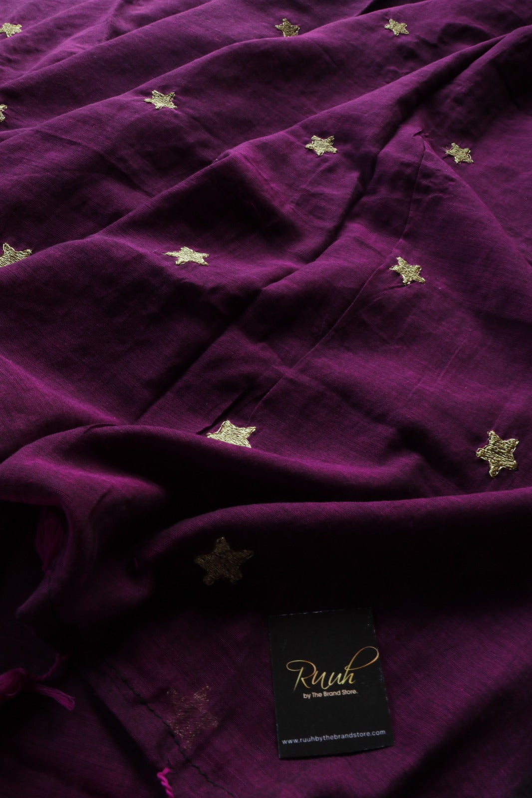 GRAPE WINE MULMUL SAREE WITH STAR EMBROIDERY