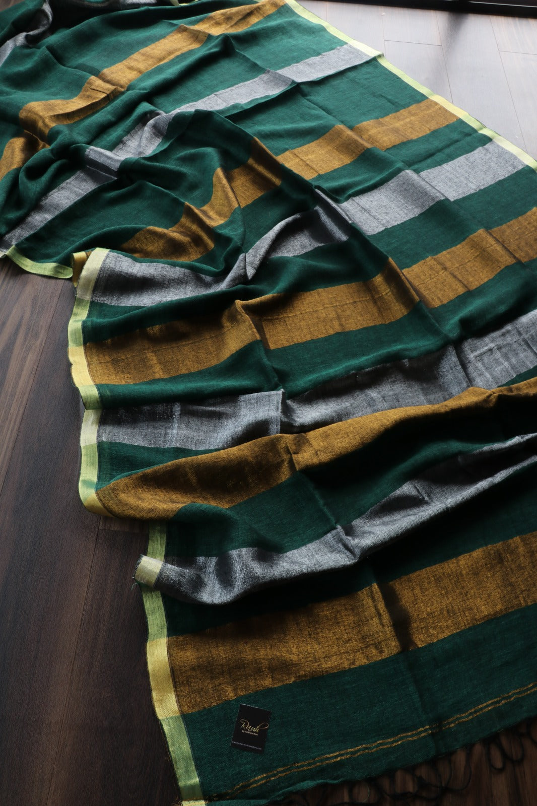 DARK GREEN LINEN SAREE