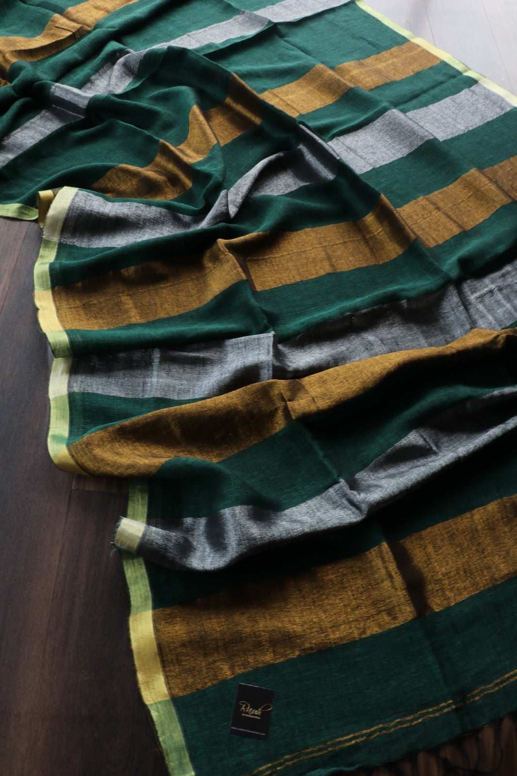 DARK GREEN LINEN SAREE