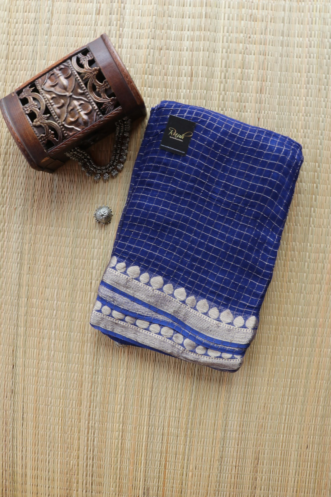 BLUE VISCOSE CHECK SAREE