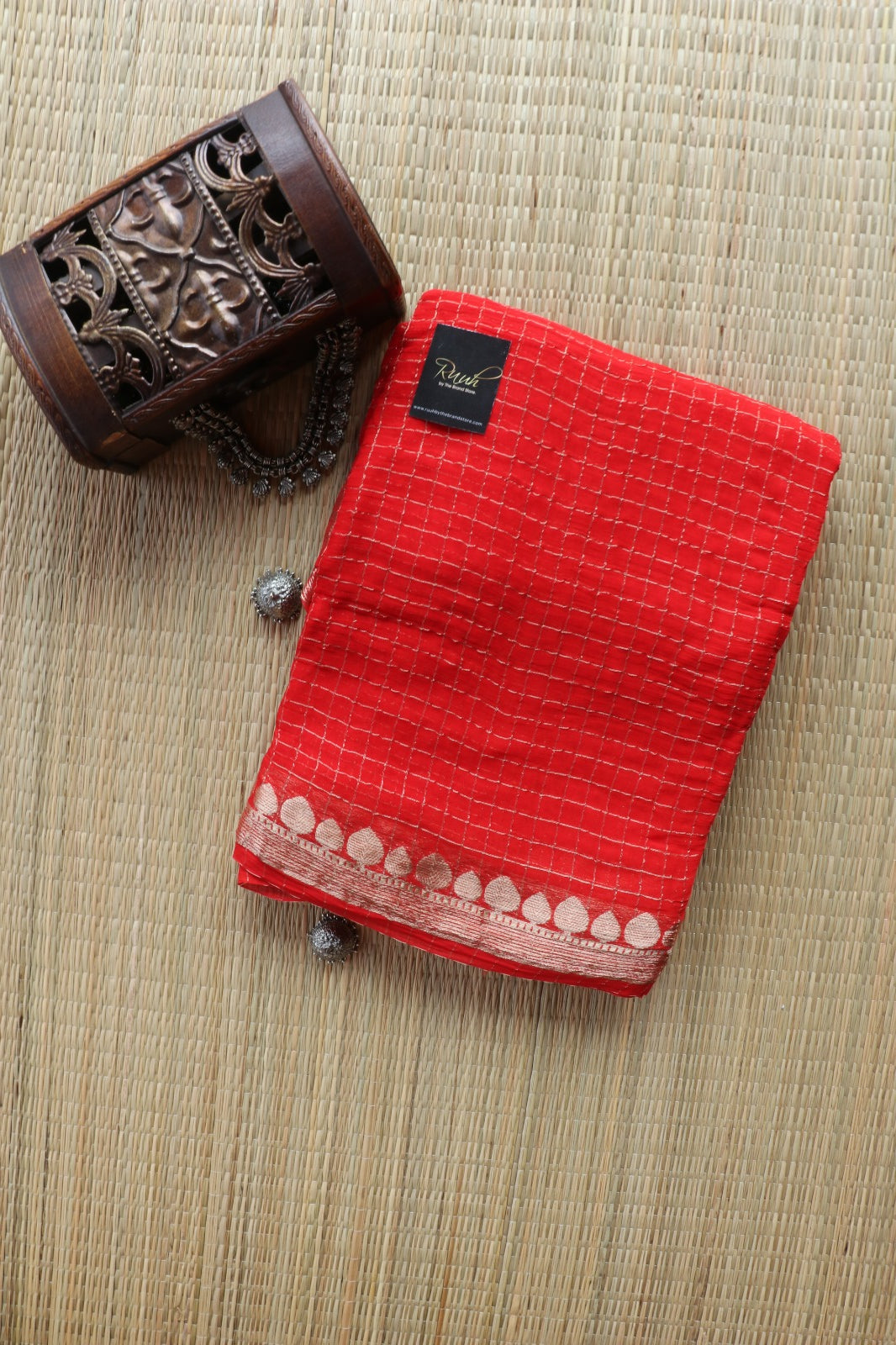 RED VISCOSE CHECK SAREE