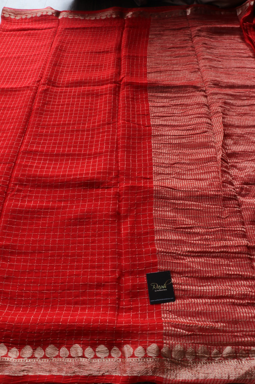RED VISCOSE CHECK SAREE