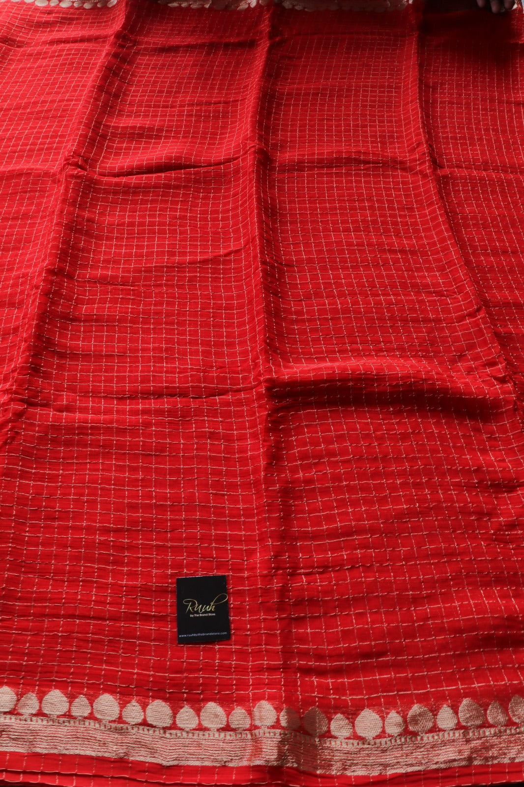 RED VISCOSE CHECK SAREE