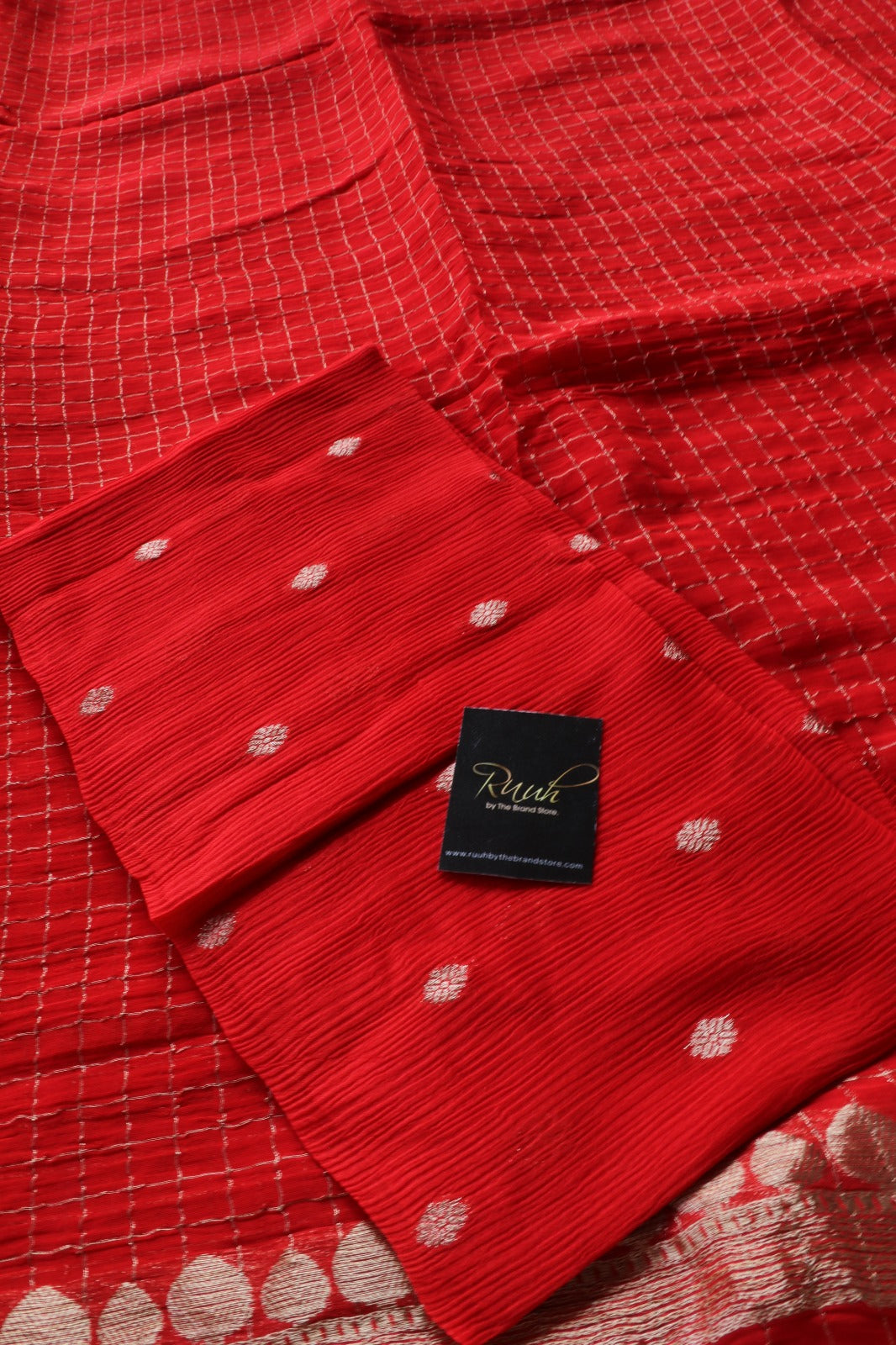RED VISCOSE CHECK SAREE