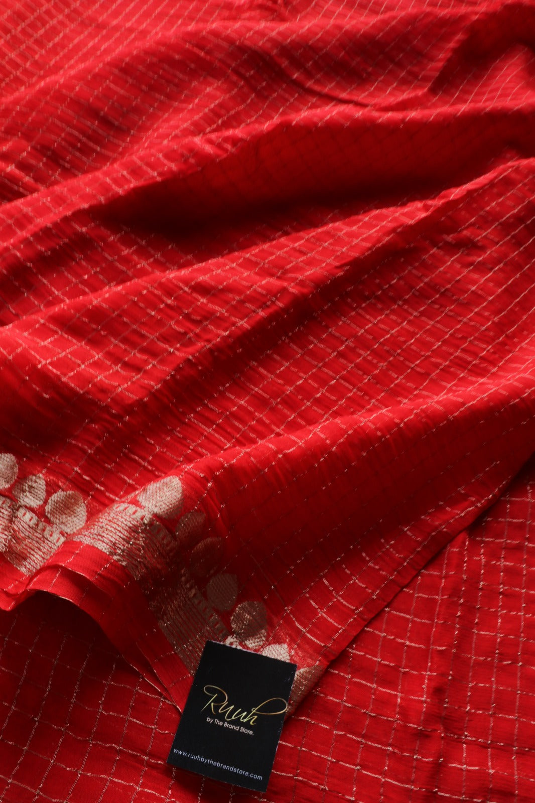 RED VISCOSE CHECK SAREE