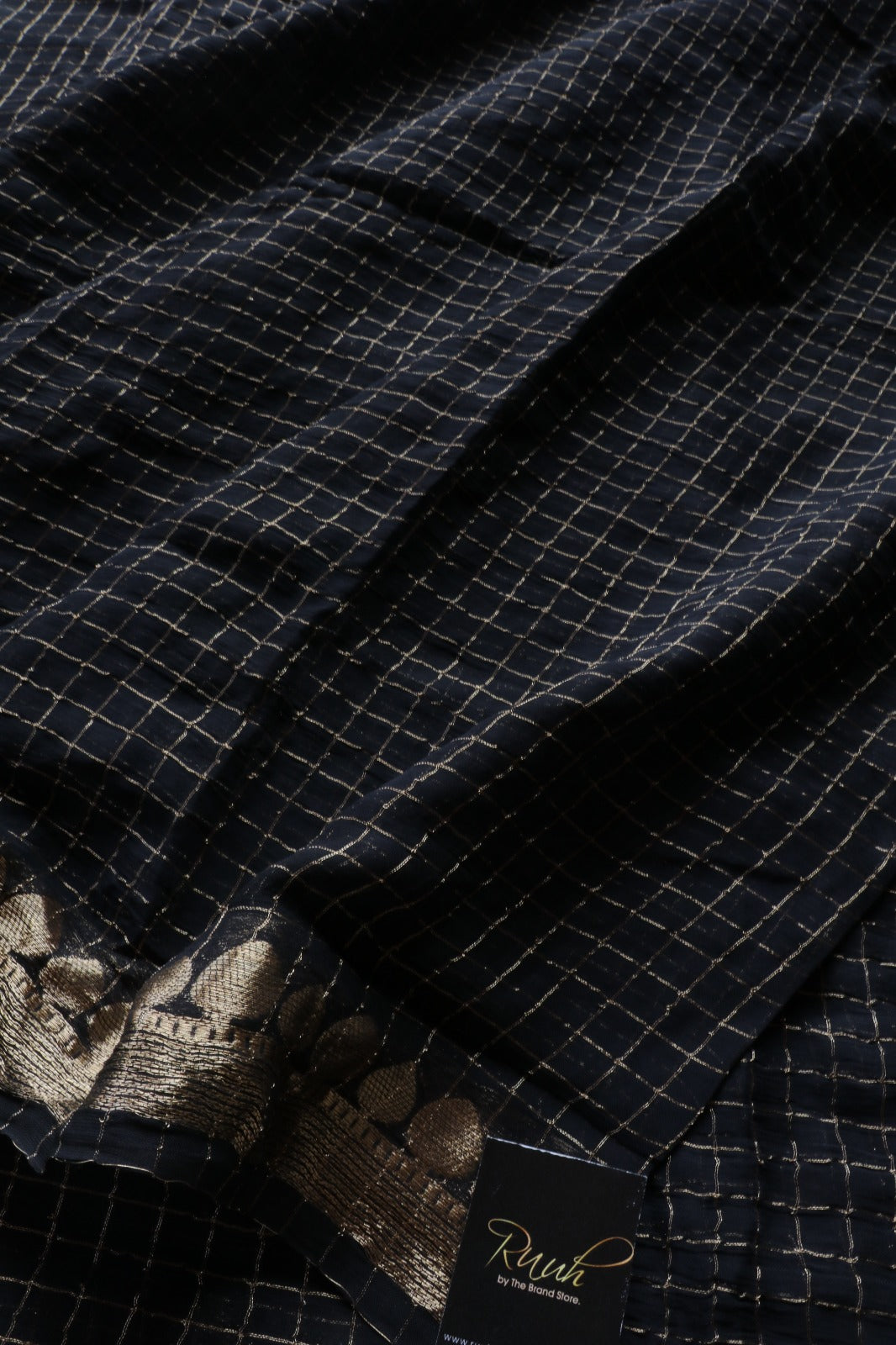 BLACK VISCOSE CHECK SAREE- TBS26VC1