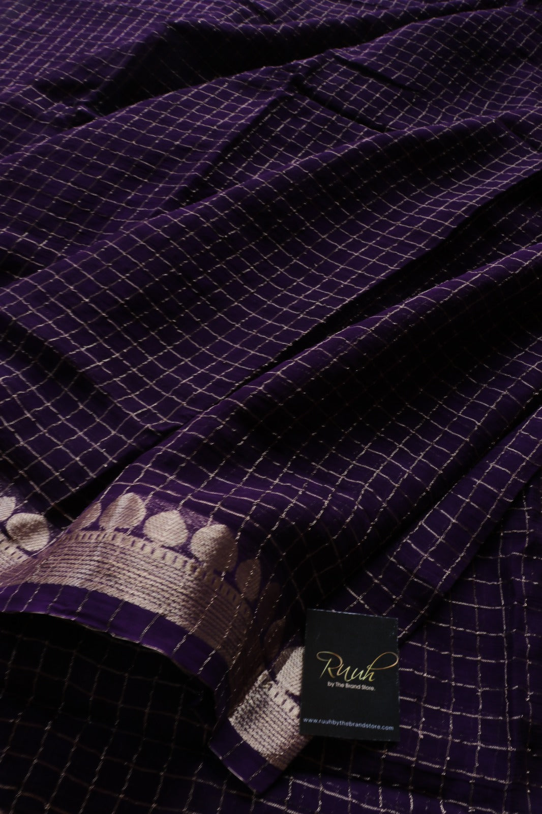 PURPLE VISCOSE CHECK SAREE