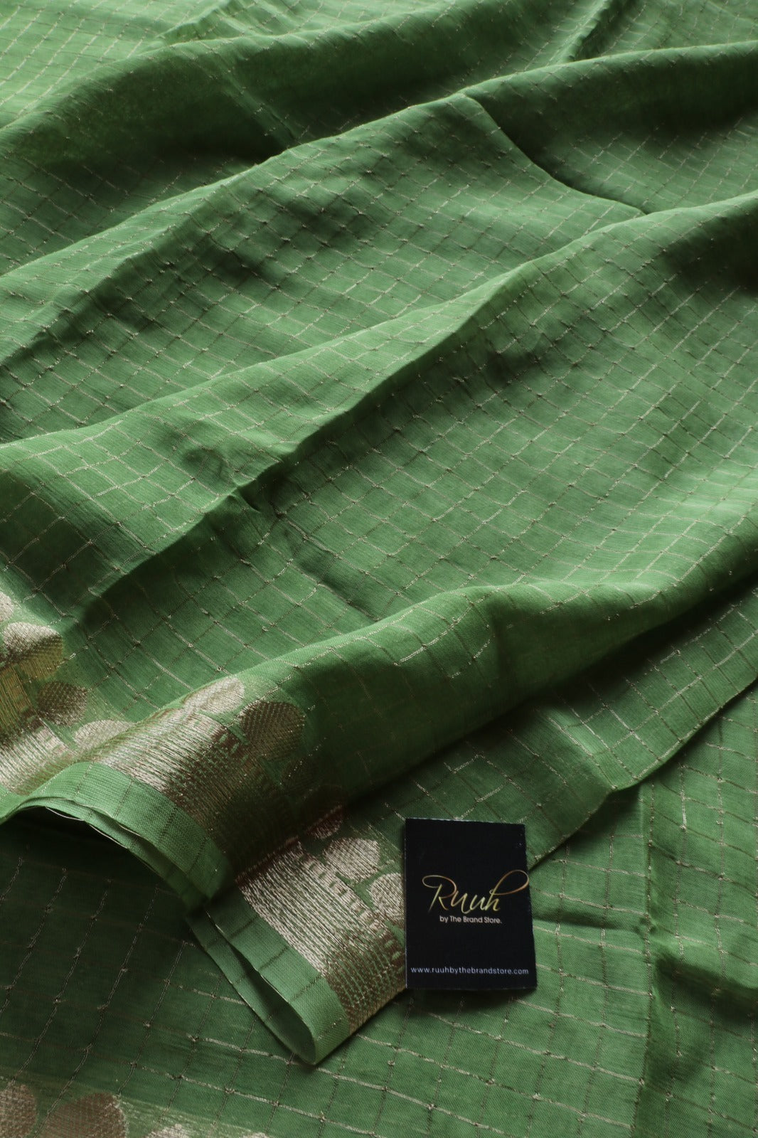 LIGHT GREEN VISCOSE CHECK SAREE