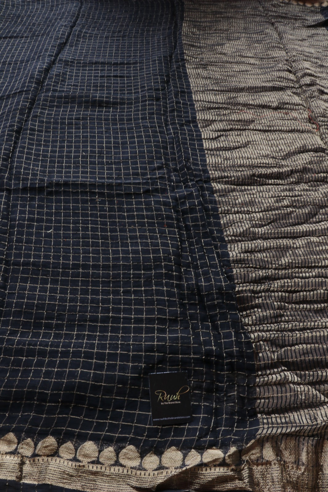 BLACK VISCOSE CHECK SAREE- TBS26VC1