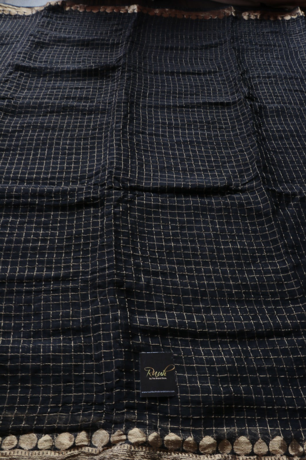 BLACK VISCOSE CHECK SAREE- TBS26VC1