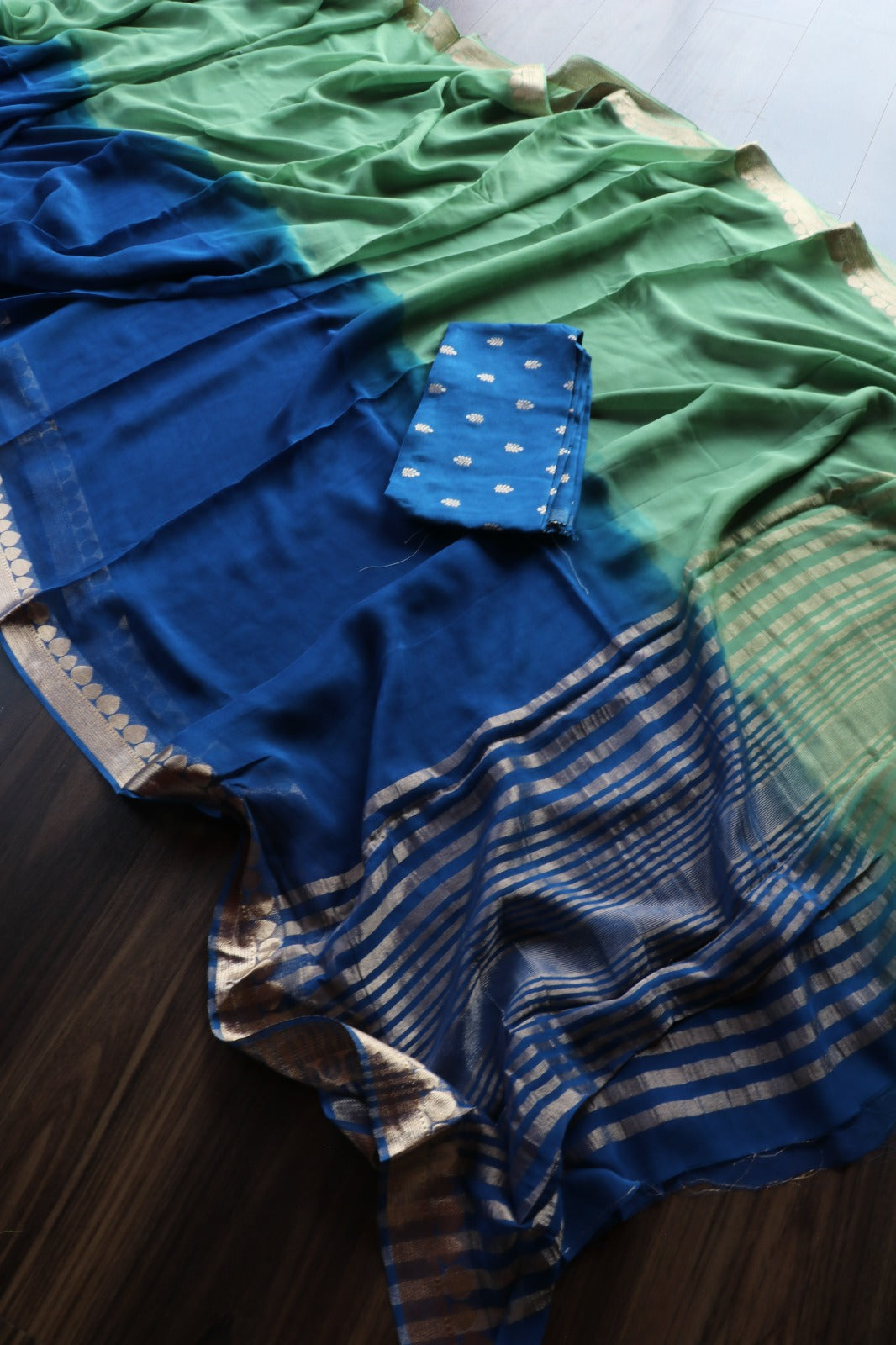 GREEN BLUE VISCOSE GEORGETTE SAREE