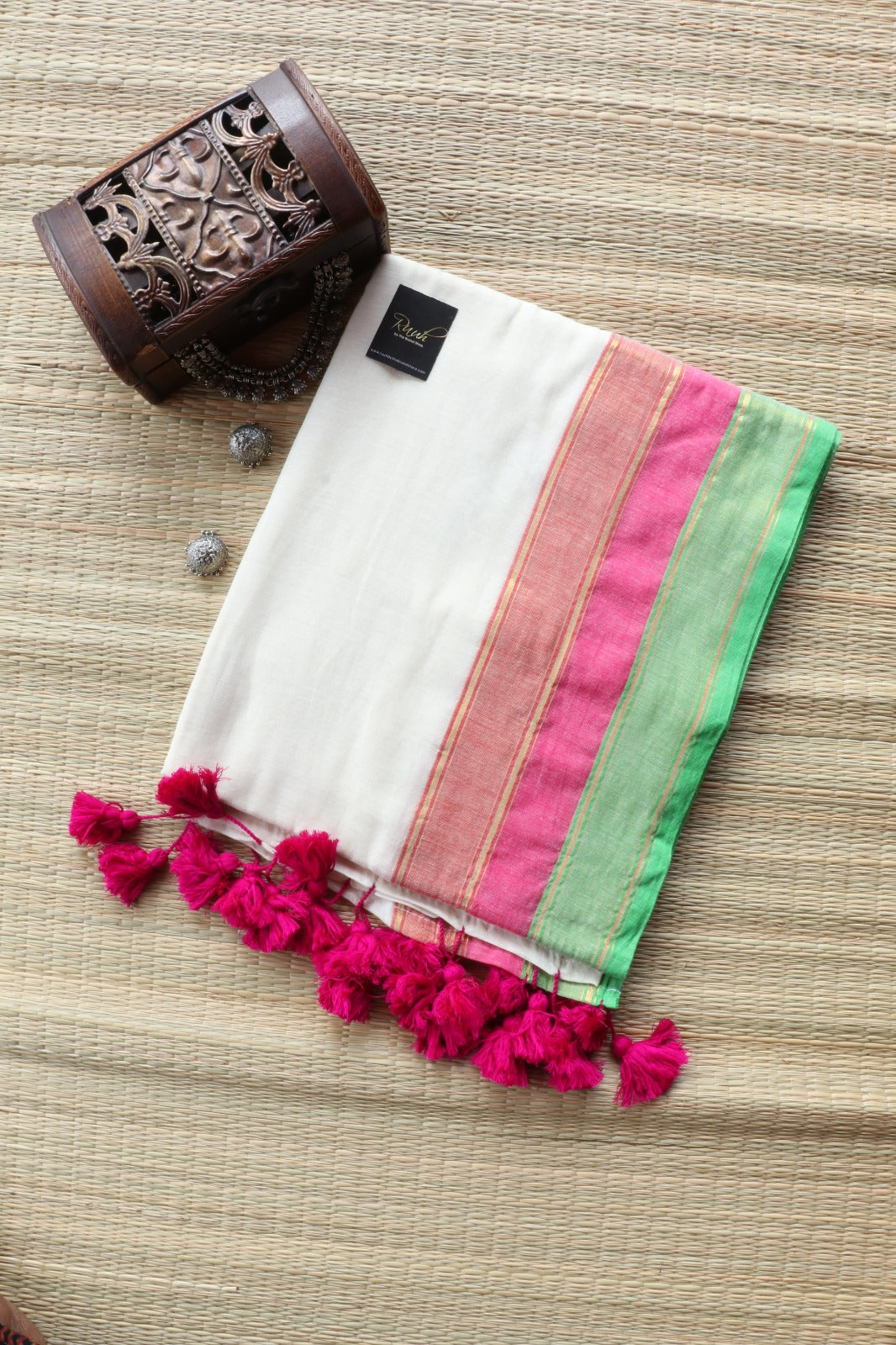 MULMUL SAREE WITH TRICOLOUR BORDER