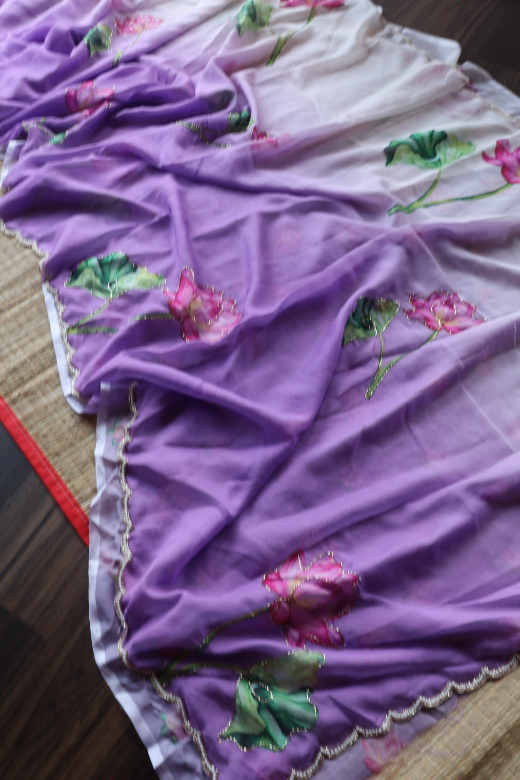 PURPLE ORGANZA WITH HANDWORK