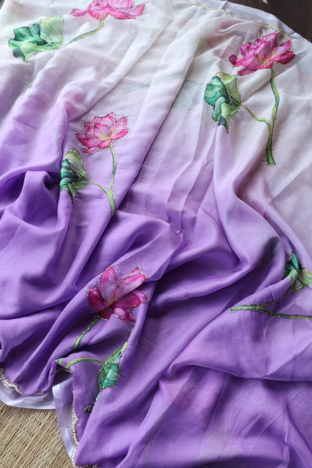 PURPLE ORGANZA WITH HANDWORK